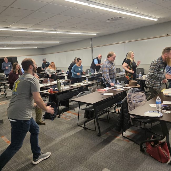 Learn to grow workshop members running in place