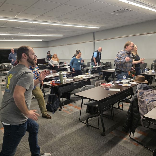 Learn to grow workshop members running in place